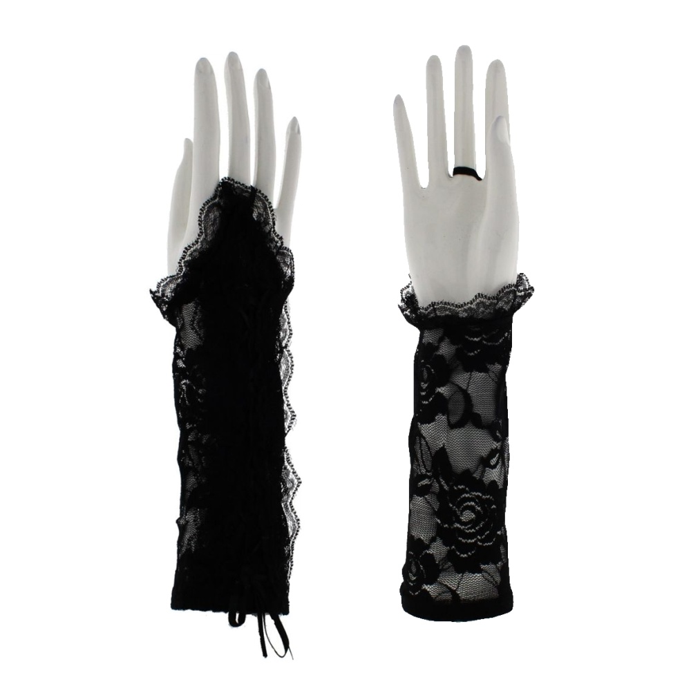 Zac's Alter Ego - Floral Lace Ribbon Fingerless gloves - Black